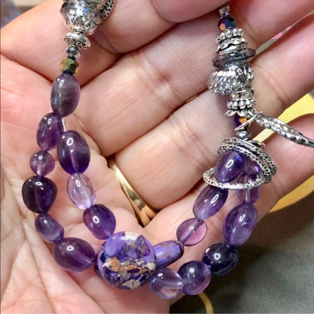 💜Genuine amethyst chunky fun and funky bracelet - Picture 3 of 7